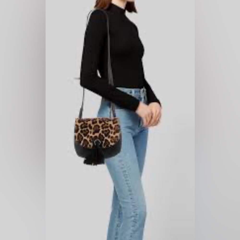 kate spade Black Leather And Leopard Print Handbag Purse